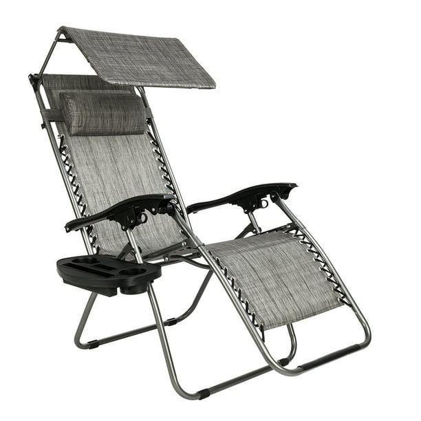 Grey Yard and Camping Flamaker Zero Gravity Chair with Canopy Outdoor Lounge Chair Folding Patio Recliners Adjustable Lawn Lounge Chair with Pillow for Poolside 